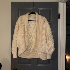 Angora wool blend cable knit sweater